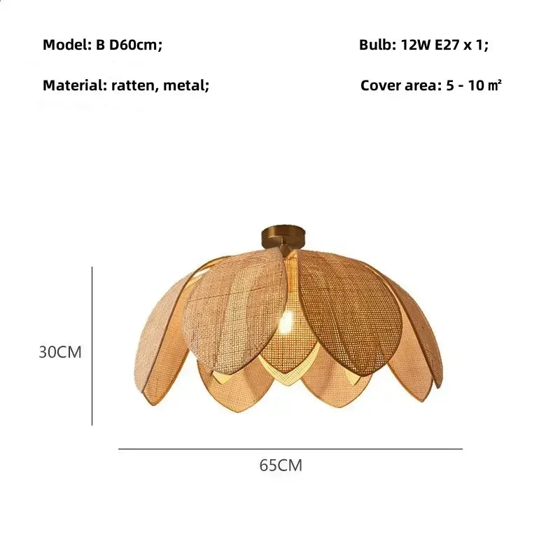 Afralia™ Wabi Sabi Rattan Pendant Lights for Dining Room - Petal Design LED Droplight