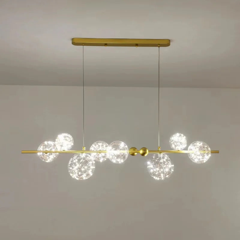 Afralia™ LED Glass Bulb Pendant Light: Modern Round Design, Gold/Black, Gypsophila String