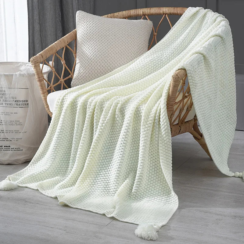 Afralia™ Knitted Sofa Throw Blanket with Fringe Yarn