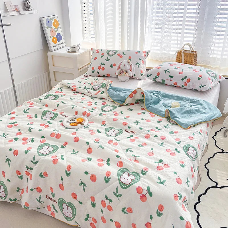 Afralia™ Double Gauze Rabbit Print Quilt: Soft, Breathable, Washable, Light Comforter