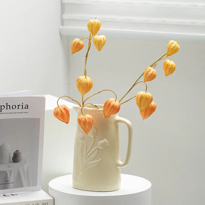 Afralia™ Tulip Flower Porcelain Vase: Retro Ceramic Teapot Style for Home Decor