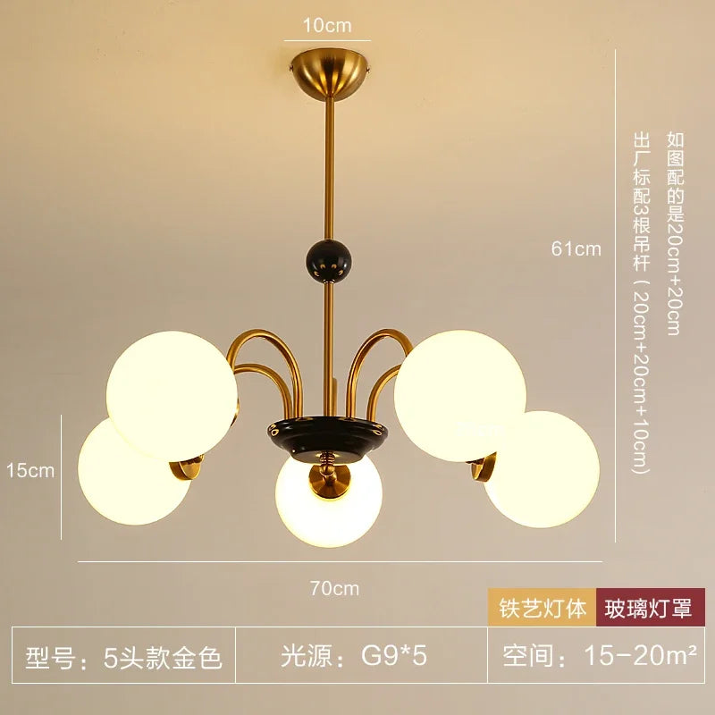 Afralia™ Vintage Iron Art Glass Chandelier LED Lighting Modern for Living/Dining/Bedroom