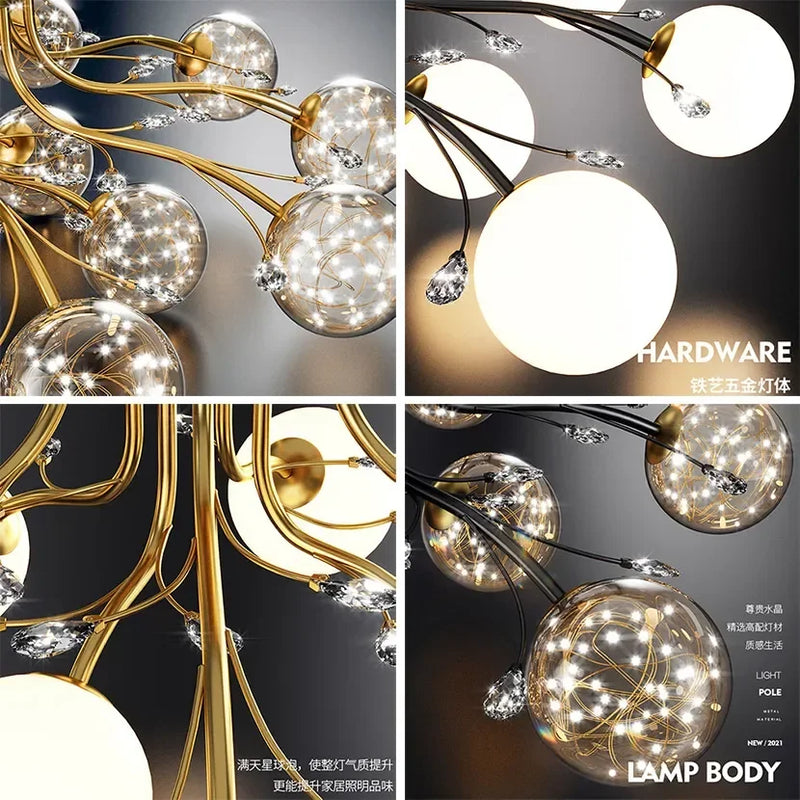 Afralia™ Black Gold Chandelier with Clear Star Glass Ball Pendant Lights