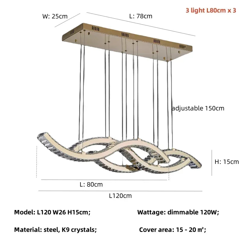 Afralia™ Crystal Pendant Chandelier, Remote Control Dimmable Hang Lamp, Luxury Steel Fixture
