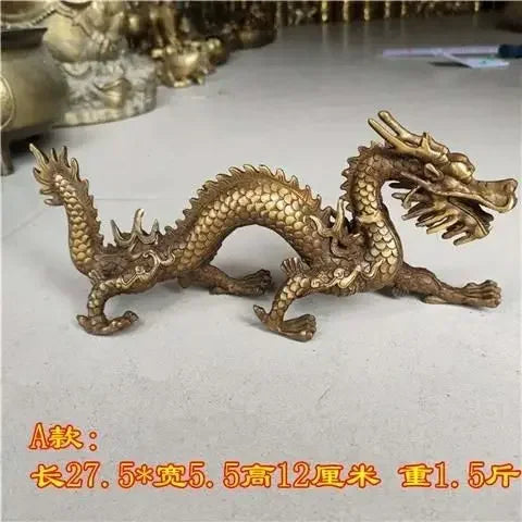 Afralia™ Large Copper Dragon Ornament Feng Shui Craft Gift Antique Collectible