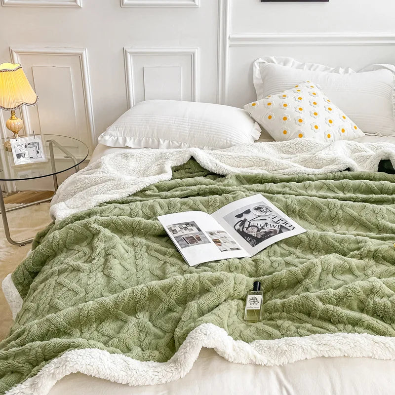 Afralia™ Nordic Big Lamb Fleece Jacquard Blanket for Autumn Winter Single Double Bed