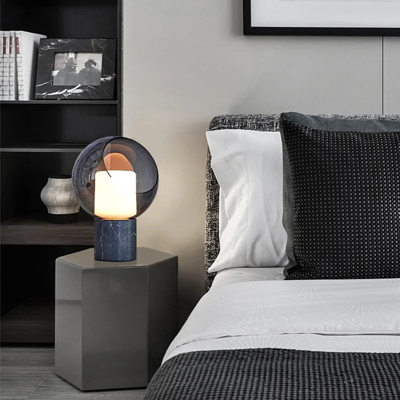 Afralia™ Smoke Gray Glass Table Lamp Hotel Living Room Bedroom Bedside Lighting