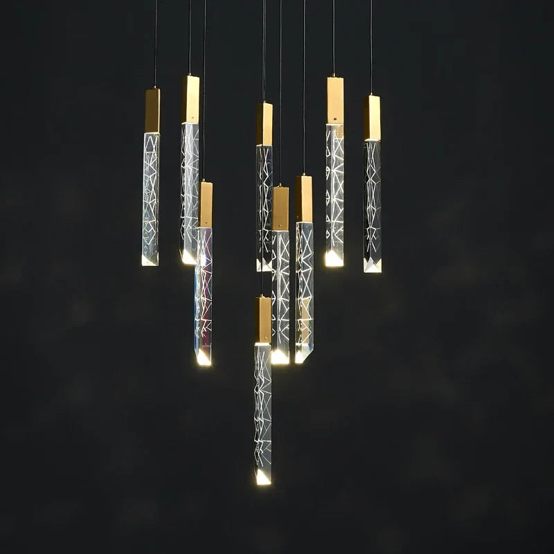 Afralia™ Gold Crystal LED Chandelier for Modern Loft Living Room Staircase