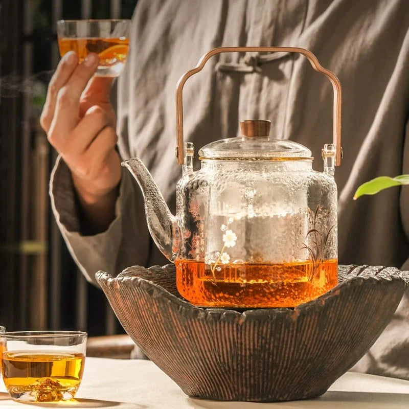 Afralia™ 1000ml Glass Teapot for Home & Restaurant Brewing