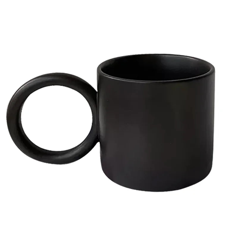 Afralia™ Ceramic Circle Handle Mugs - White Black Splash-ink Design