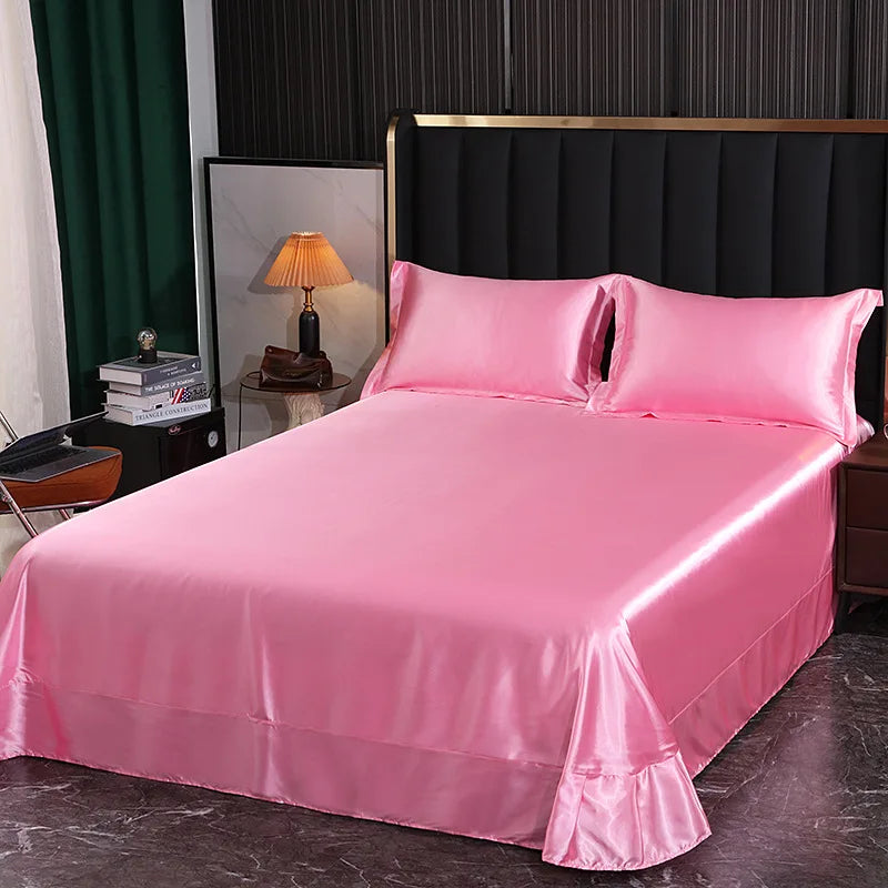 Afralia™ Silk King Bed Sheet Set with Pillowcase - Luxuriously Soft Solid Color Flat Sheet