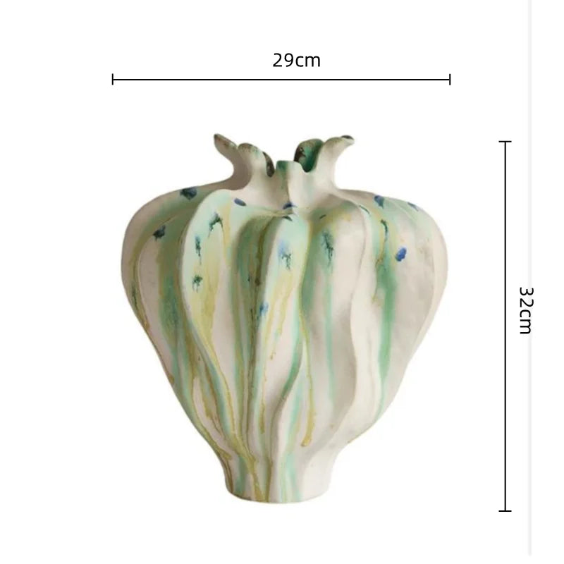 Ceramic Graffiti Vase by Afralia™ - Handmade Irregular Folds Home Decor
