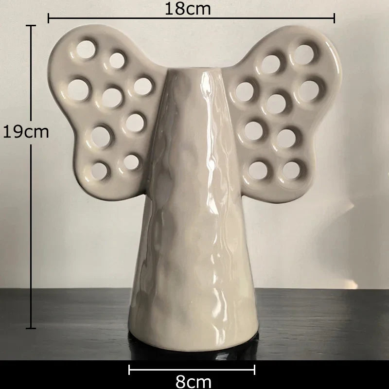 Afralia™ Elephant Ceramic Vase with Artificial Flowers for Home Decor