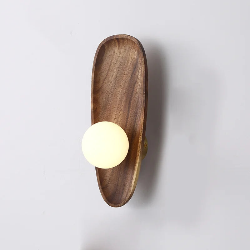 Afralia™ Wooden Wall Mount Lamp Glass Shade Living Room LED Fixture