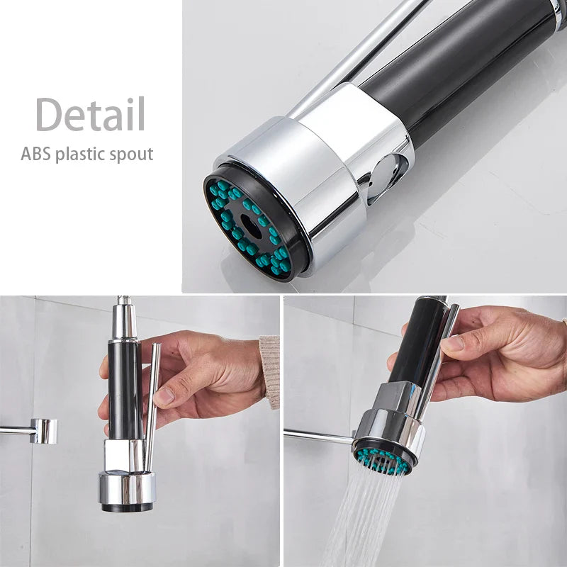 Afralia™ Chrome Spring Pull Down Kitchen Faucet with Single Handle Mixer Tap