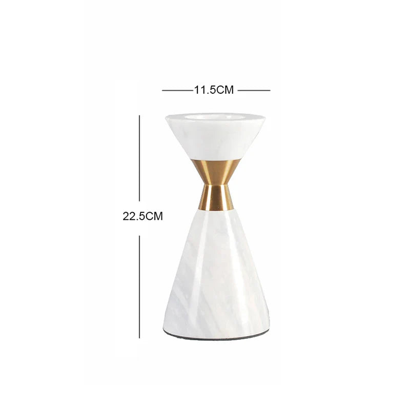 Afralia™ Golden Metal & White Volakos Marble Wedding Candlesticks