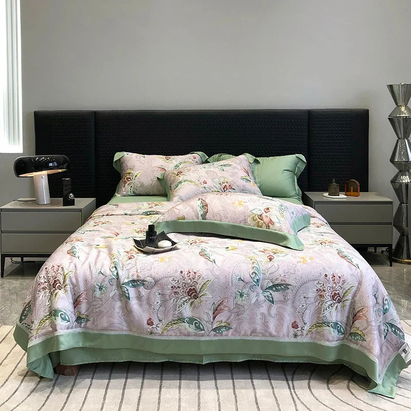 Afralia™ Lyocell Fiber Flowers Summer Quilt Bedding Set - Soft & Silky Comforter with Bed Sheet