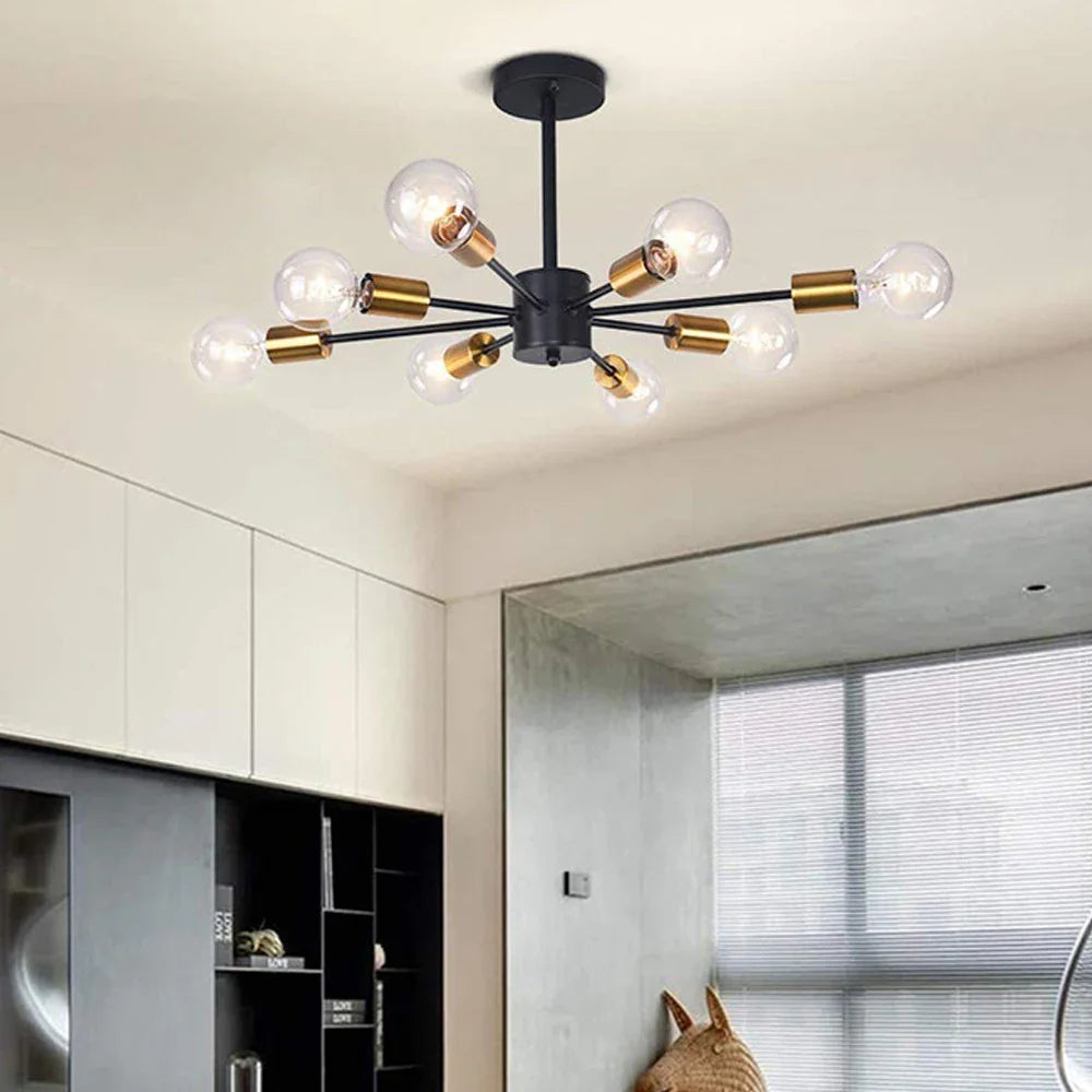 Afralia™ Iron Wrought Chandelier LED Ceiling Light Fixture Modern Vintage Decor Lighting
