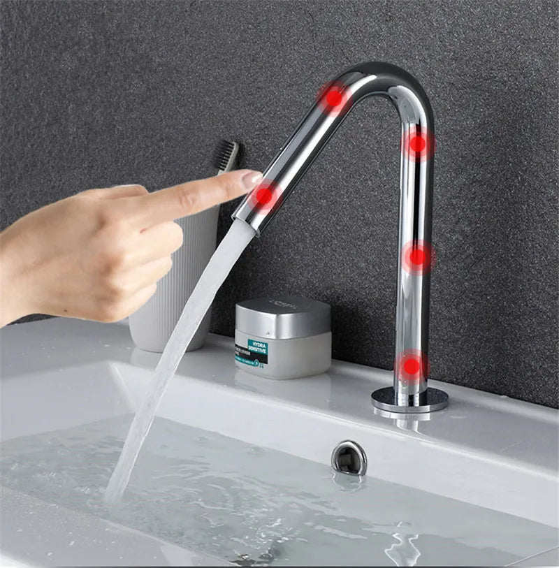 Afralia™ Touch Sensor Gold Bathroom Faucet Mixer Crane, Automatic Basin Tap