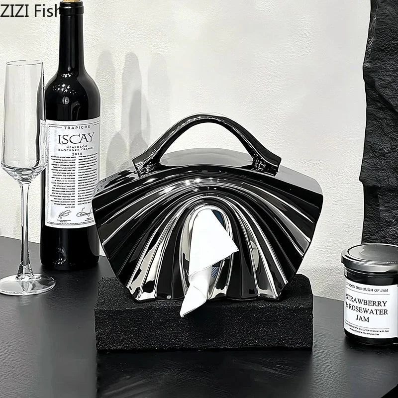 Afralia™ Handbag Shape Tissue Box: Creative Silver-Plated Ceramic Desk Decoration