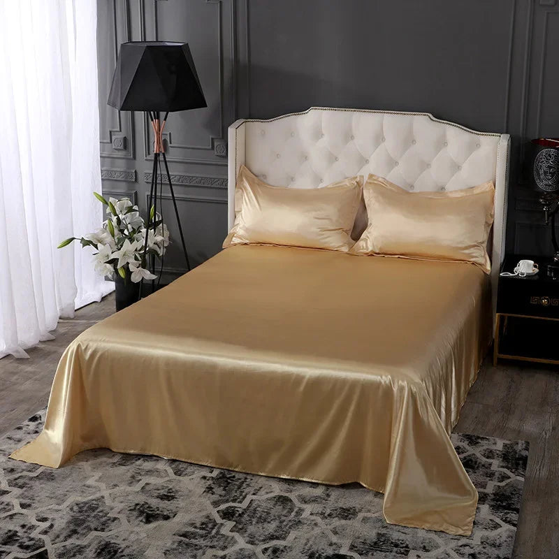 Afralia™ Silky Rayon Queen Bed Sheet Set Luxurious Solid Satin High Quality Sheets