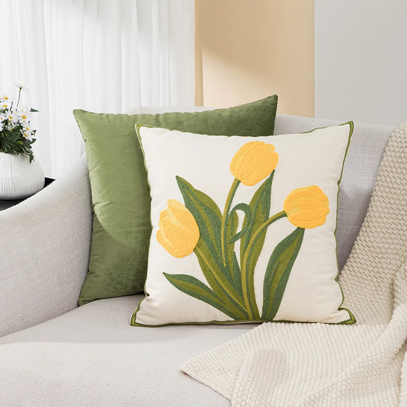 Afralia™ Pink Flower Embroidery Decorative Pillow Cover for Home Sofa Decor