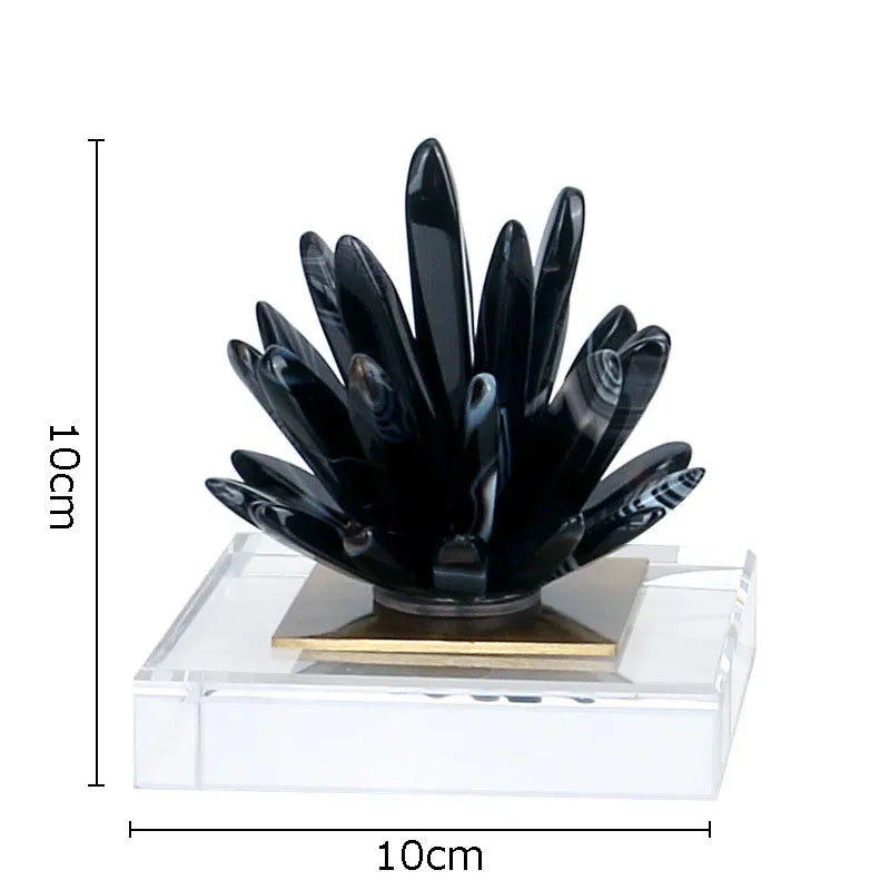 Afralia™ Black Agate Flower Crystal Art Desk Decoration on Crystal Base
