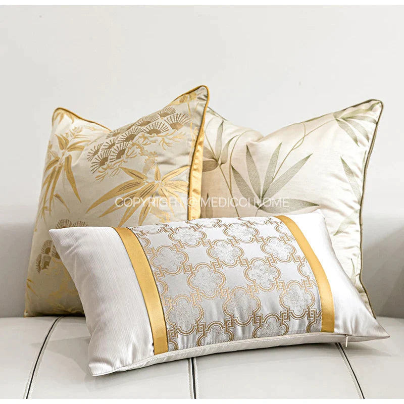 Afralia™ Gold Quatrefoil Geometric Jacquard Pillow Cover - Luxury Home Decor