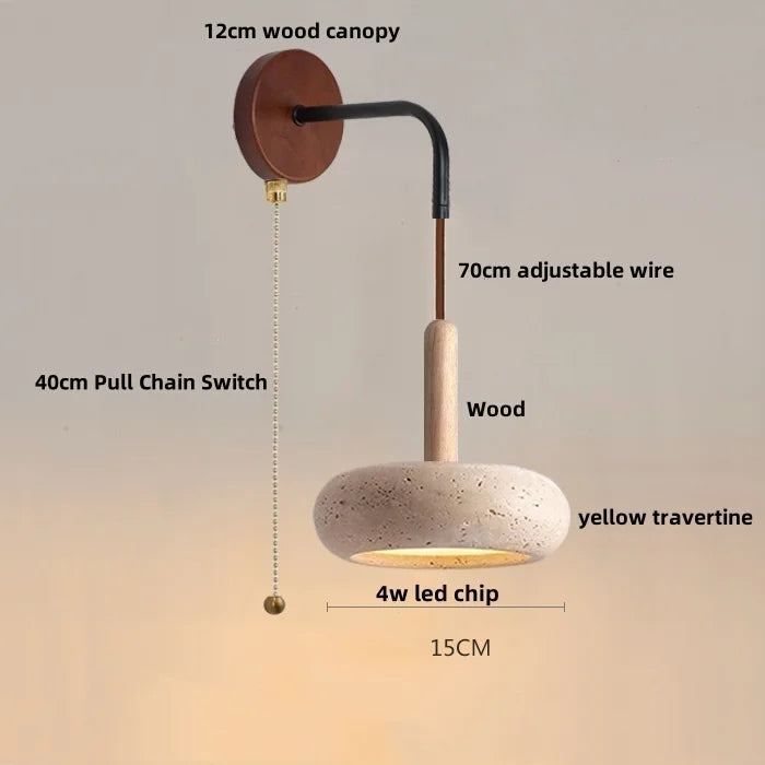 Afralia™ Nordic LED Wood Wall Sconce Yellow Travertine Bedside Lamp for Modern Home