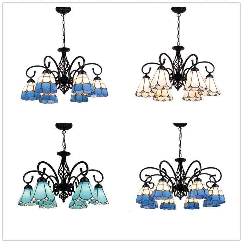 Afralia™ Tiffany Chandeliers: Stained Glass Mediterranean Style Hanging Lamp for Home Lighting