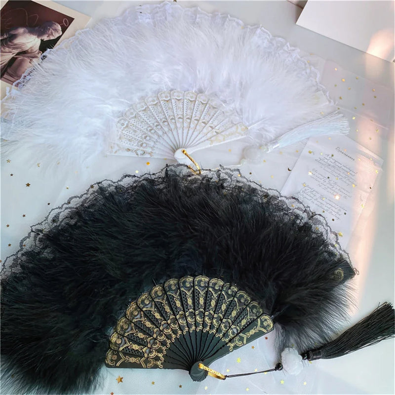 Afralia™ Sweet Fairy Girl Gothic Dance Feather Folding Fan - Single/Double-sided Art Craft