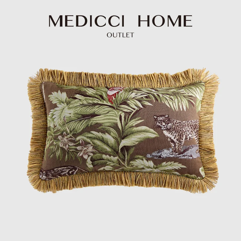 Afralia™ Exotic Leopard Jungle Leaves Lumbar Pillowcase for Bedroom Lounge Living Room