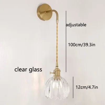 Afralia™ Retro Flower Glass Copper Pendant Lamp: Nordic LED Light for Bedroom Decor