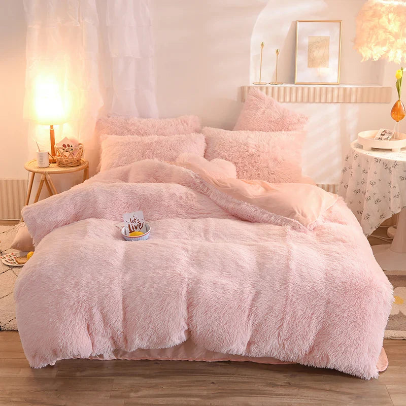 Afralia™ Plush Duvet Cover Set with Sheet Pillow Covers Luxury Winter Bedding