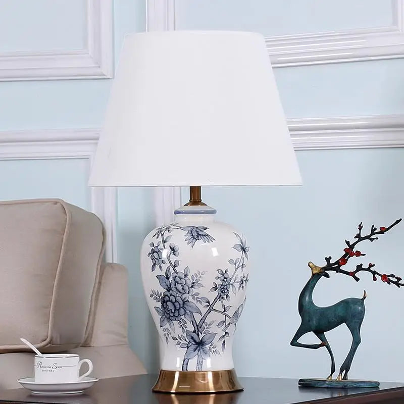 Afralia™ Blue and White Porcelain Table Lamp for Home Decor – Classic Retro Style