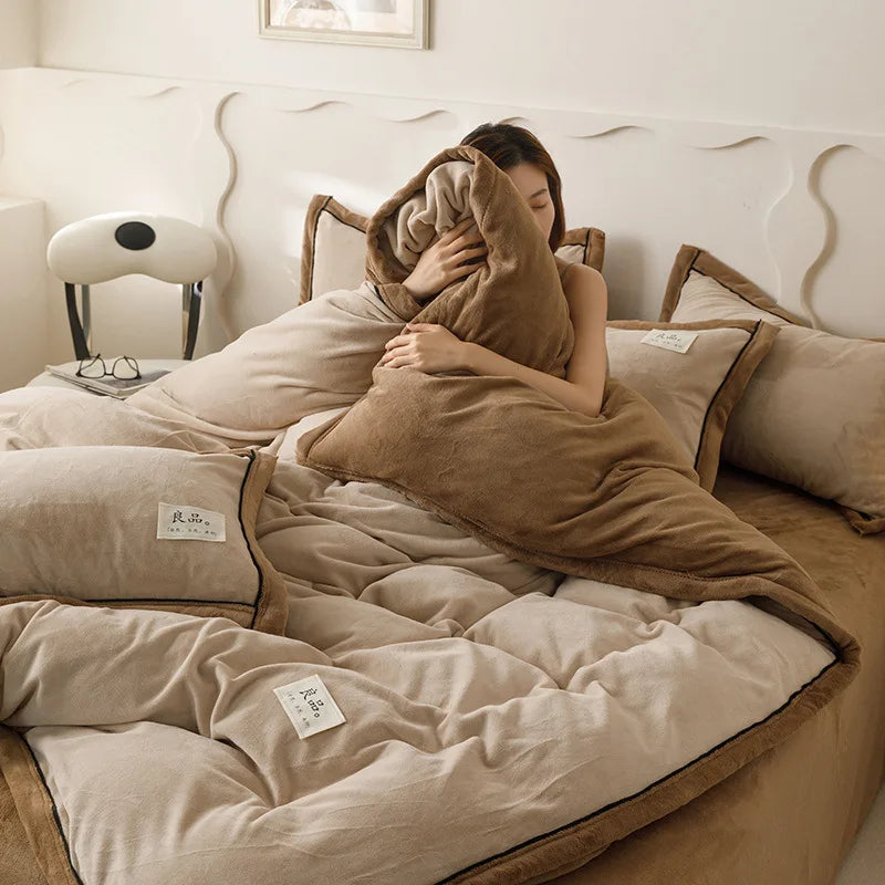 Afralia™ Winter Plush Milk Velvet Duvet Cover, Cozy Solid Warm Quilt for Adult Bedding