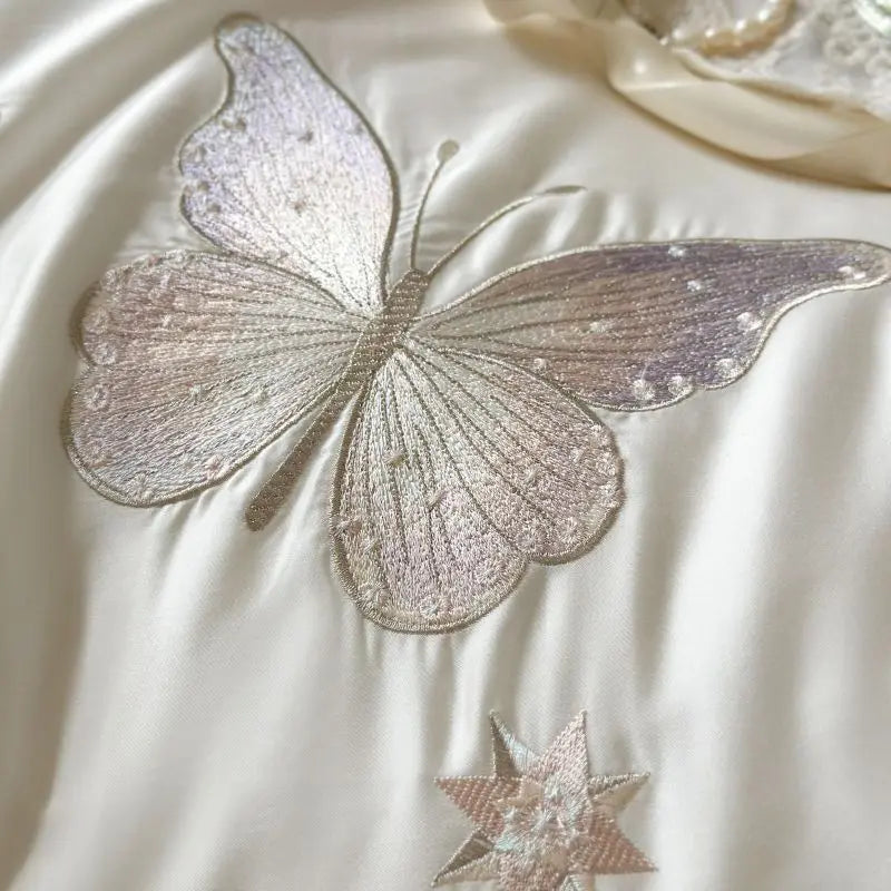 Afralia™ Butterfly Lace Ruffles Embroidery Bedding Set 4Pcs