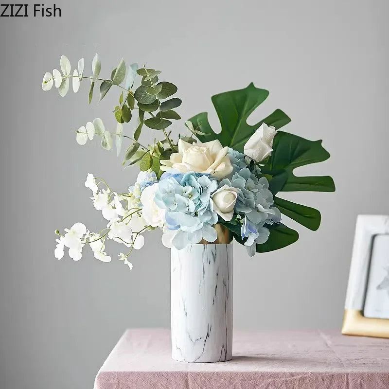 Afralia™ Marble Texture Ceramic Vase | Modern Floral Room Decor Vase