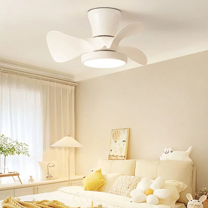 Afralia™ Small Fan Lamp 22" LED Ceiling Fan Light Remote Control for Children's Room