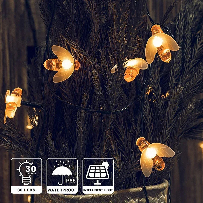 Afralia™ Solar Bee String Lights: Outdoor Fairy Light Garland 8 Modes Waterproof Garden Party Decor