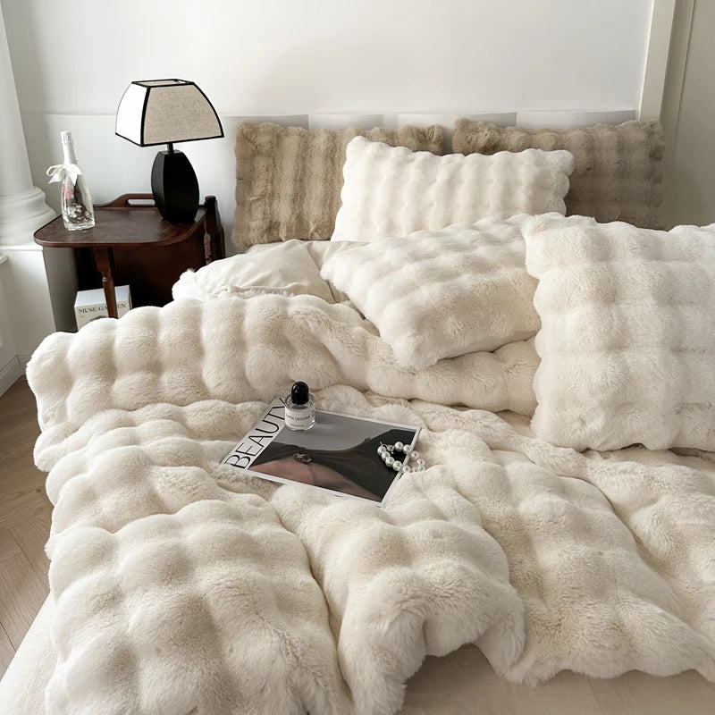 Afralia™ Deluxe Faux Rabbit Fur Bedding Set: Soft Velvet, Plush Warmth for Winter