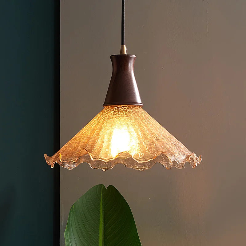 Afralia™ Wood Glass LED Pendant Lights Modern Hanging Lamp for Kitchen Living Room