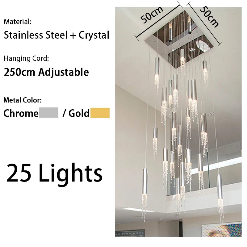 Afralia™ Gold Crystal Chandelier: Modern Luxury Lighting for Living Room, Staircase, Villa.