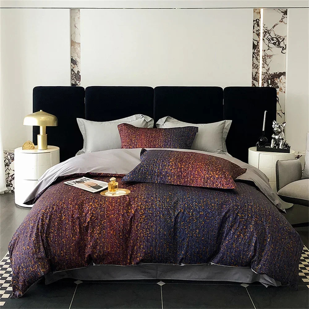 Afralia™ Colorful Egyptian Cotton Bedding Set: Sheet, Pillowcase, Duvet Cover - Queen King Full Size