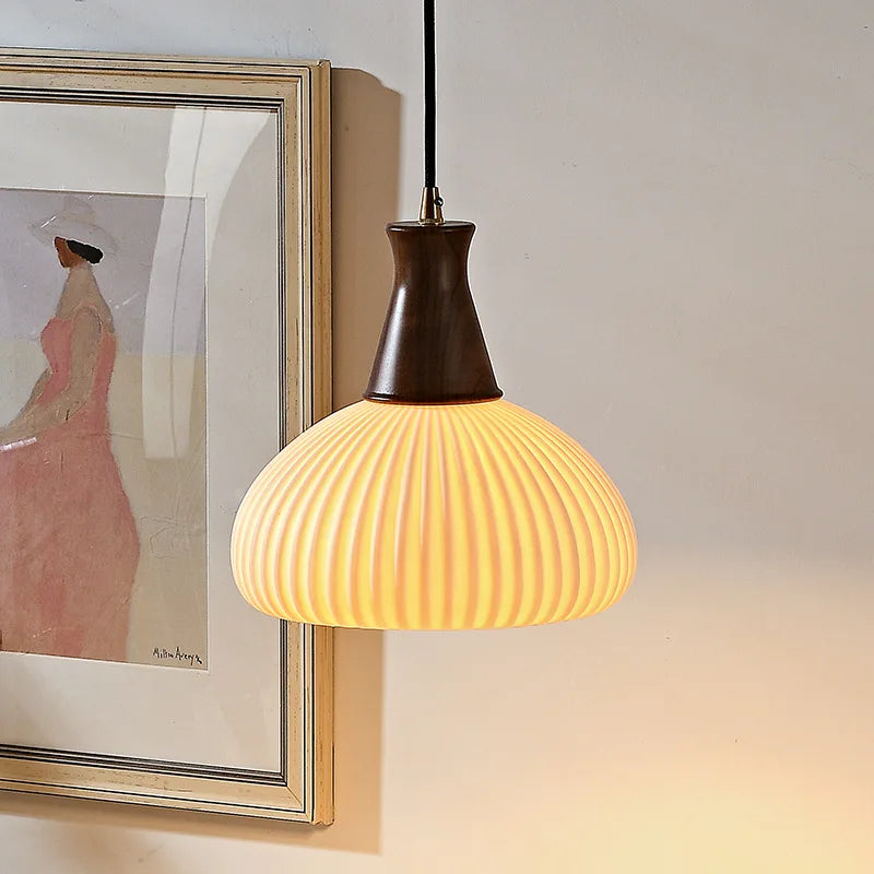 Afralia™ Ceramic Wood LED Pendant Lights Modern Hanging Lamp for Home Decor