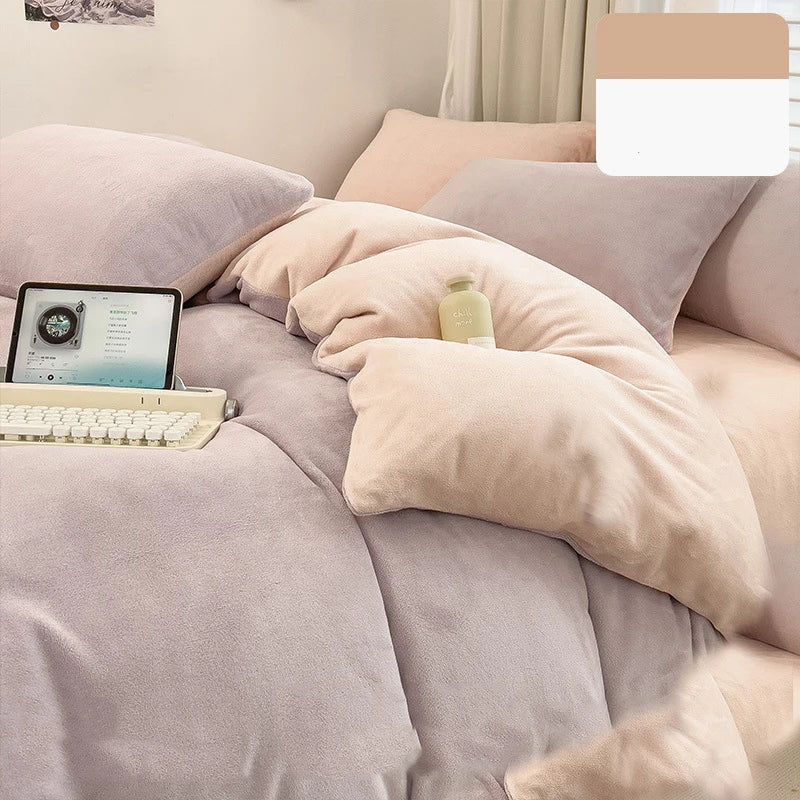 Afralia™ Milk Velvet Winter Quilt Cover Queen Size Double-Sided Plush Bedding Duvet