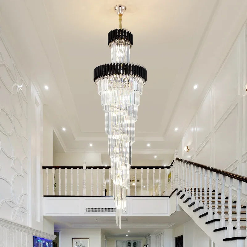 Afralia™ LED Crystal Chandelier: Modern Luxury Rotating Staircase Decorative Lighting Fixtures