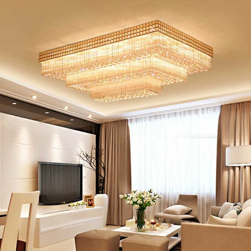 Afralia™ Crystal LED Chandelier Cake Ceiling Lamp for Living Room Bedroom Kitchen Hotel