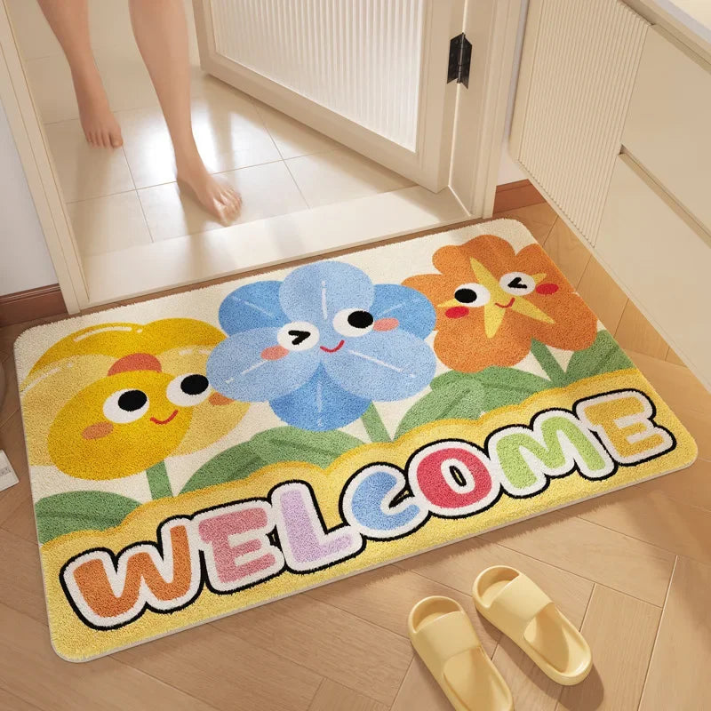 "Afralia™ Cartoon Print Bathroom Carpet: Soft, Absorbent & Anti-Slip Entrance Mat"