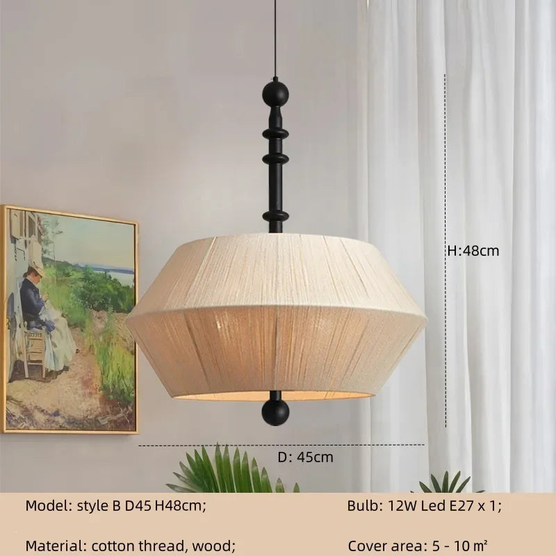 Afralia™ Wabi Sabi Cotton Thread Pendant Chandelier LED Ceiling Light